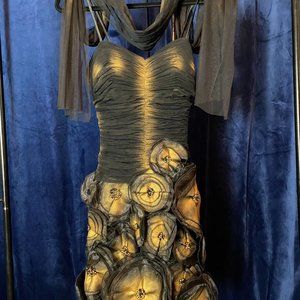 Black and gold beaded dress with shawl, size 8